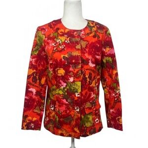 Chicos Abstract Blazer Jacket Women Size Medium Button Front Boho Art Statement